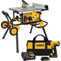 DEWALT 10 Inch Corded Jobsite Table Saw with Rolling Stand & Cordless Drill/Driver Combo Kit Bundle