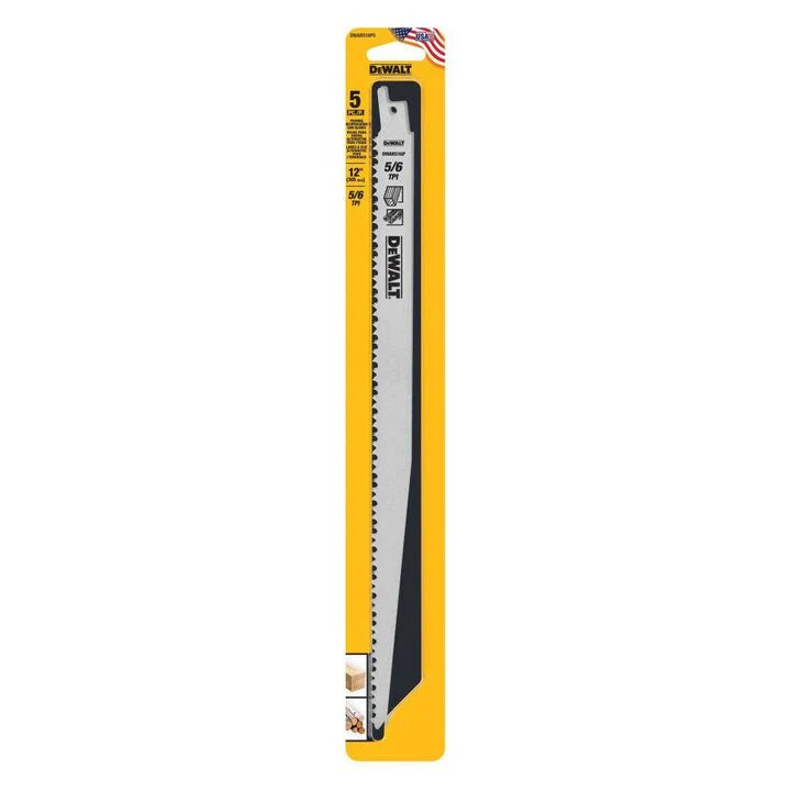 DEWALT 12 Inch 6 TPI Pruning Bi-Metal Reciprocating Saw Blades 5 Pieces