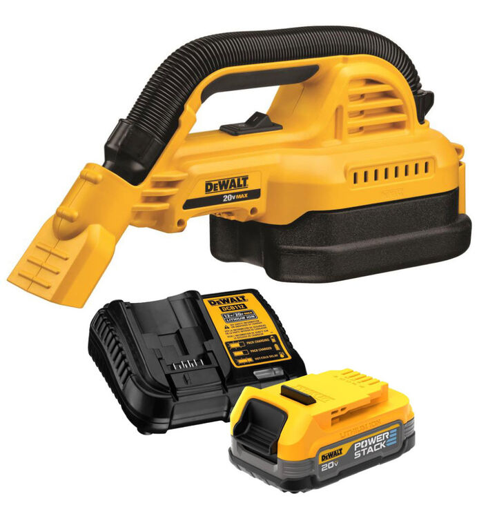 DEWALT 20 V MAX 1/2 Gallon Wet/Dry Portable Vac with POWERSTACK 20V MAX Battery & Charger Kit Bundle