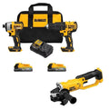 DEWALT 20V MAX 2 Tool Combo Kit and 20V MAX 4-1/2 - 5 Inch Grinder Bundle
