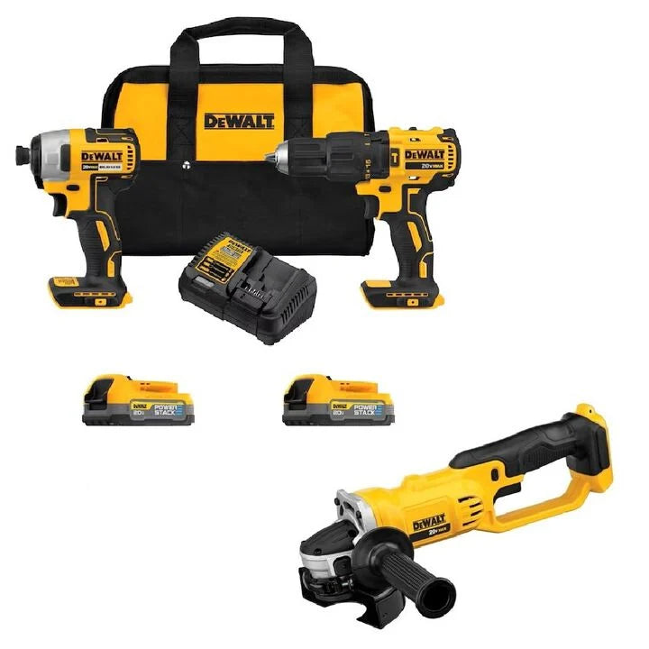 DEWALT 20V MAX 2 Tool Combo Kit and 20V MAX 4-1/2 - 5 Inch Grinder Bundle