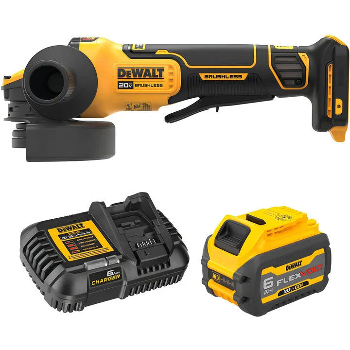 DEWALT 20V MAX 4-1/2 Inch - 5 Inch Cordless Paddle Switch Angle Grinder & FLEXVOLT Starter Kit Bundle
