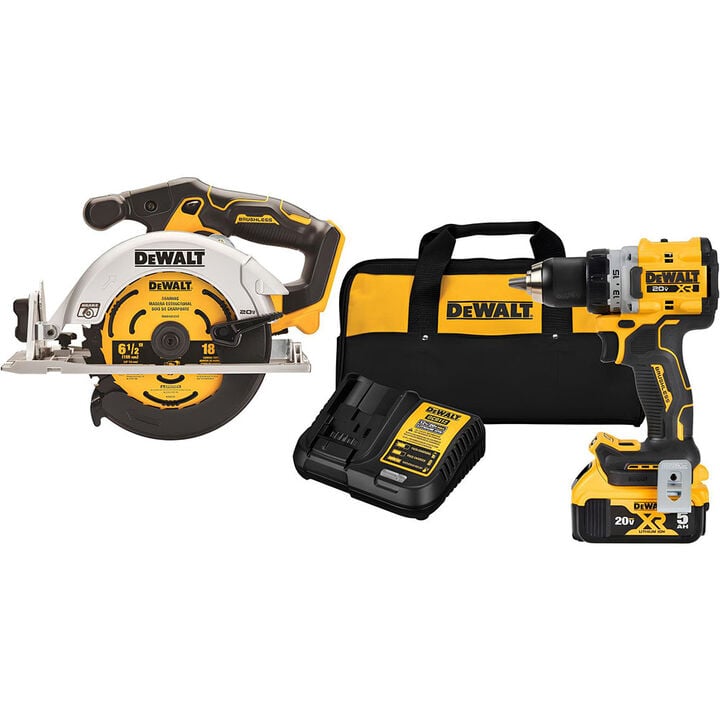 DEWALT 20V MAX Cordless 1/2in Drill/Driver & 6-1/2in Circular Saw Combo Kit Bundle