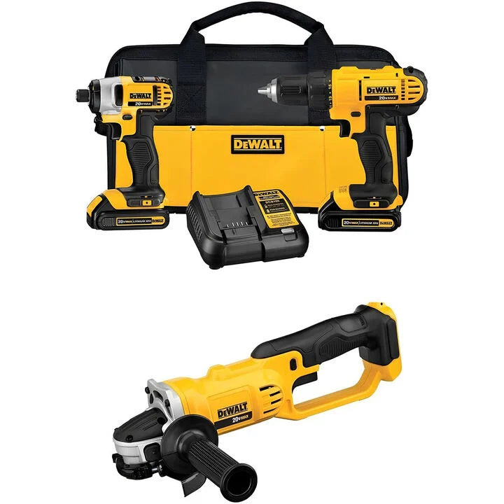 DEWALT 20V MAX Drill Driver/Impact Driver Combo Kit and 4.5 Inch/5 Inch Grinder Bundle