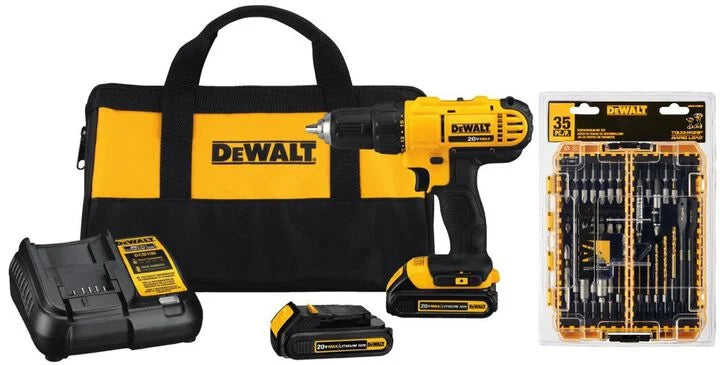 DEWALT 20V MAX Lithium Ion Compact Drill Driver Kit & Rapid Load Accessory Set With Toughcase+ Bundle