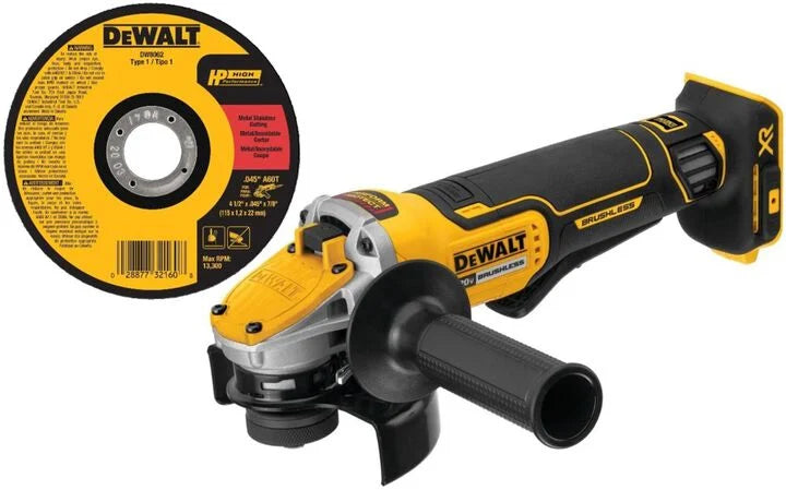 DEWALT 20V MAX XR 4 1/2-5 Inch Small Angle Grinder (Bare Tool) & 4 1/2 Inch Cutting Wheel Bundle