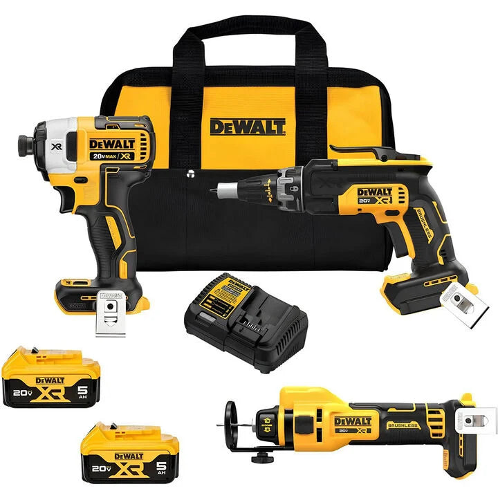 DEWALT 20V MAX XR Brushless Drywall 3-Tool Combo Kit (5.0Ah)