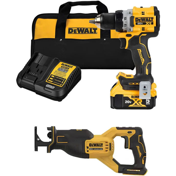 DEWALT 20V MAX XR Cordless 1/2in Drill/Driver & Reciprocating Saw Combo Kit Bundle