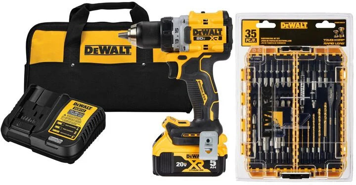 DEWALT 20V XR Compact Drill Driver Kit & Rapid Load Accessory Set With Toughcase+ Bundle