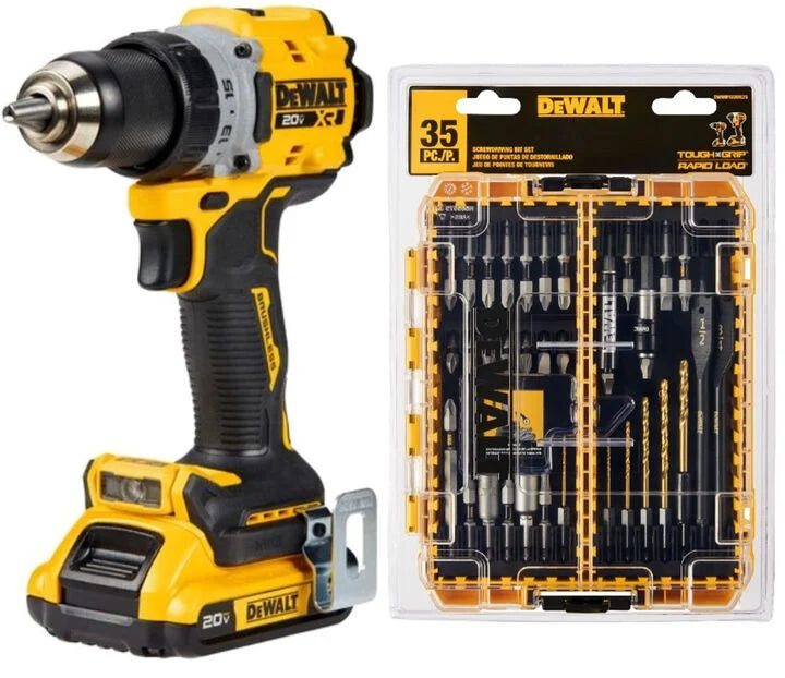 DEWALT 20V XR Compact Drill Driver Kit & Rapid Load Accessory Set With Toughcase+ Bundle