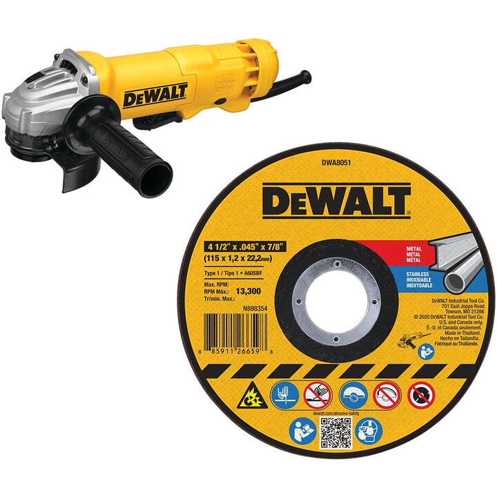 DEWALT 4 1/2in Angle Grinder with 10pk Metal Cut Off Wheels Bundle