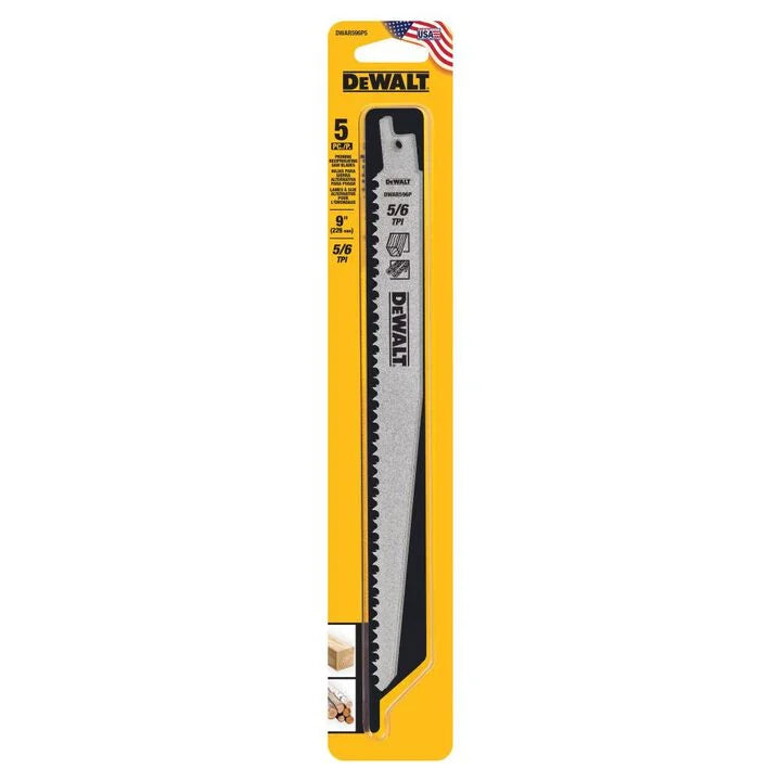 DEWALT 9 Inch 6 TPI Pruning Bi-Metal Reciprocating Saw Blades, 5 Pieces