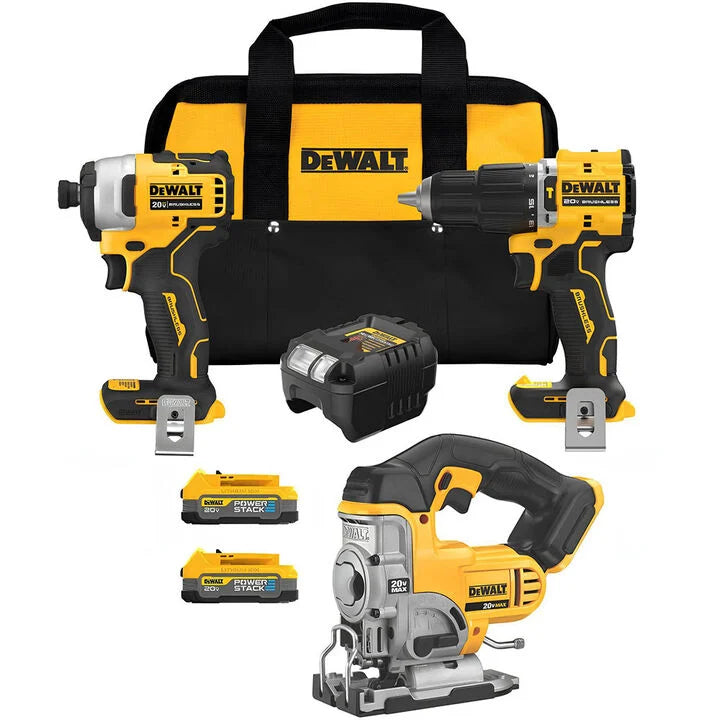 DEWALT ATOMIC 20V MAX* Brushless Drill, Impact Driver, Jig Saw Kit