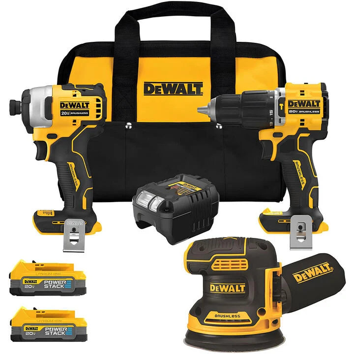 DEWALT ATOMIC 20V MAX* Brushless Drill, Impact Driver, Sander Combo Kit
