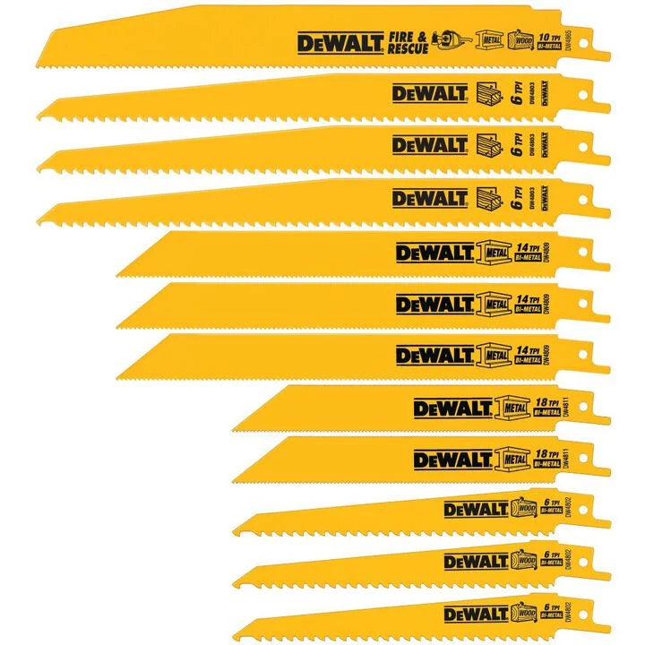 DEWALT Reciprocating Saw Blades Bi-Metal Set With Case 12pc